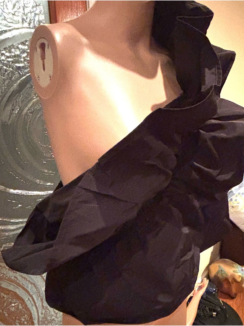 Off-Shoulder Black Ruffle Women's Top - Picture 6 of 8